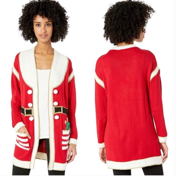 Santa Claus Pocket holiday red cardigan men's XL - Picture 5 of 8